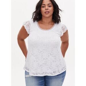 Torrid White Lace Cap Sleeve Pleat Front Top NWOT Plus Size 1